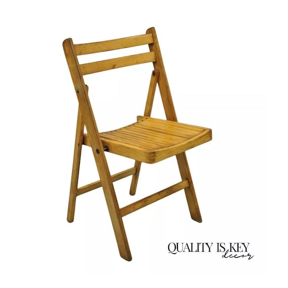 Vintage Wood Slat Seat Mid Century Modern Folding Dining Game