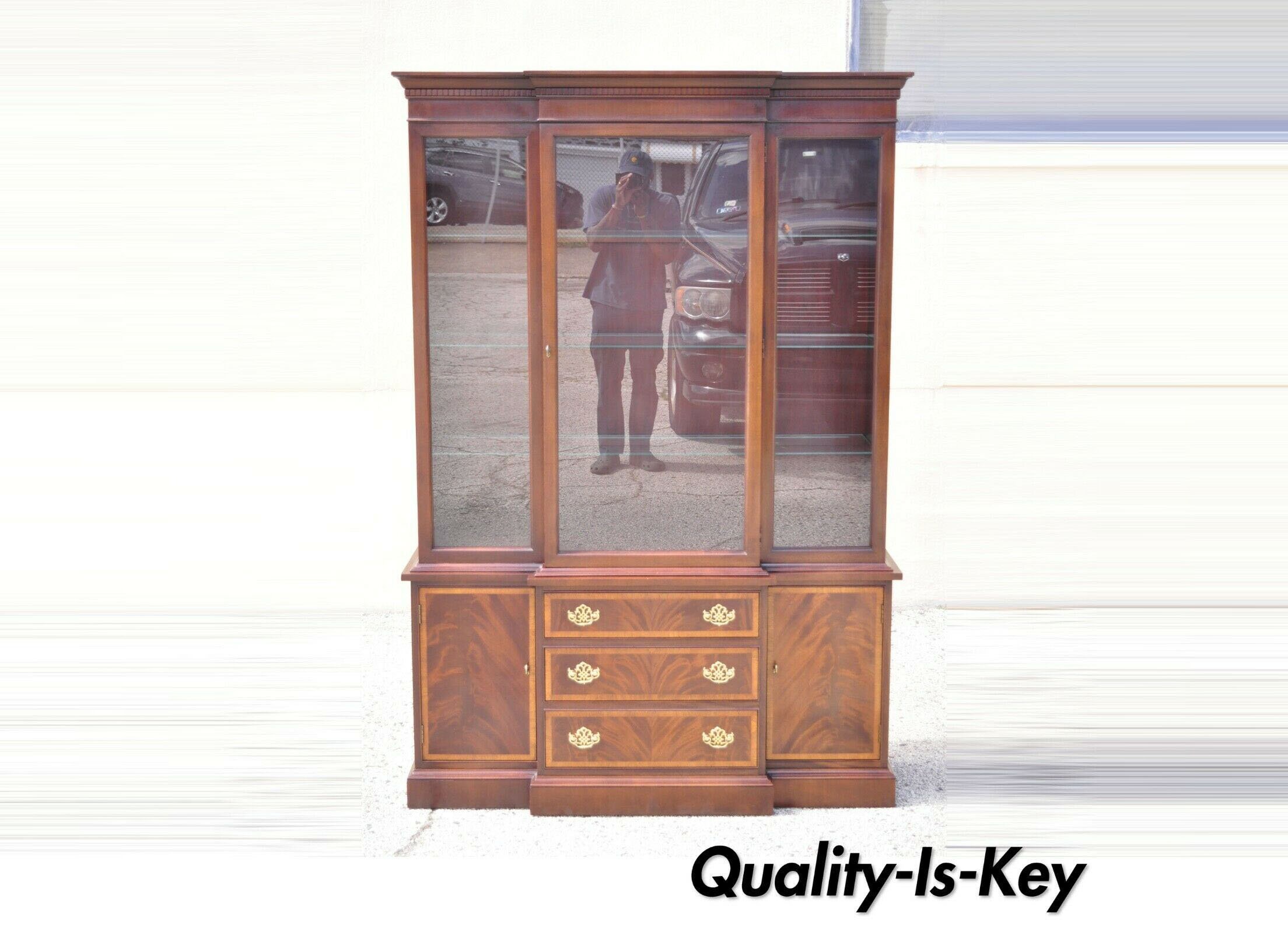 Hickory Chippendale Banded Inlay China Cabinet American