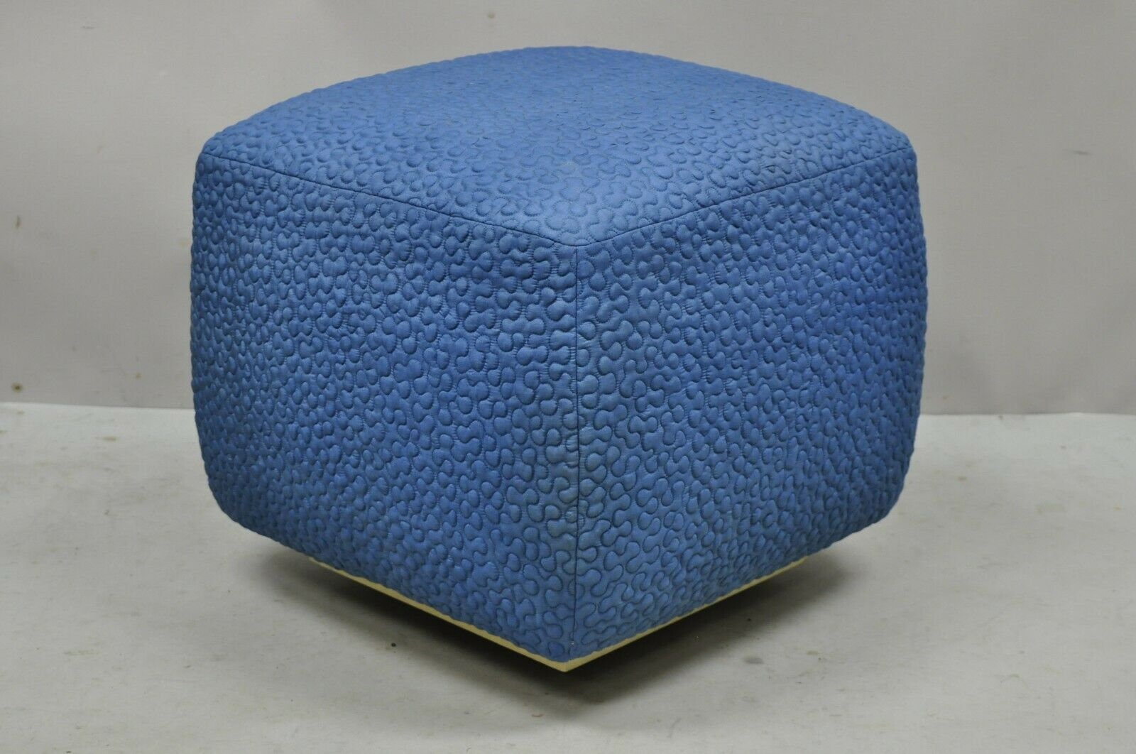Vintage 1960s Square Pouf Ottoman Blue Stitched Fabric Vintage 1960s Square Pouf Ottoman Blue Stitched Fabric