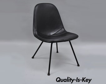 Herman Miller Vintage Eames DKX Chair Black Upholstered Padded Vinyl Wire Frame