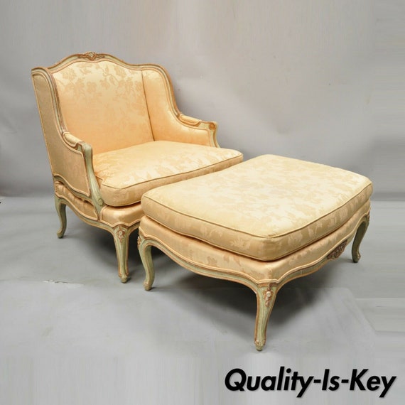 Baker French Louis XV Style Painted Wide Wingback Bergere 