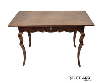 Vintage Baker French Provincial Cherry Wood Inlaid Console Table Writing Desk