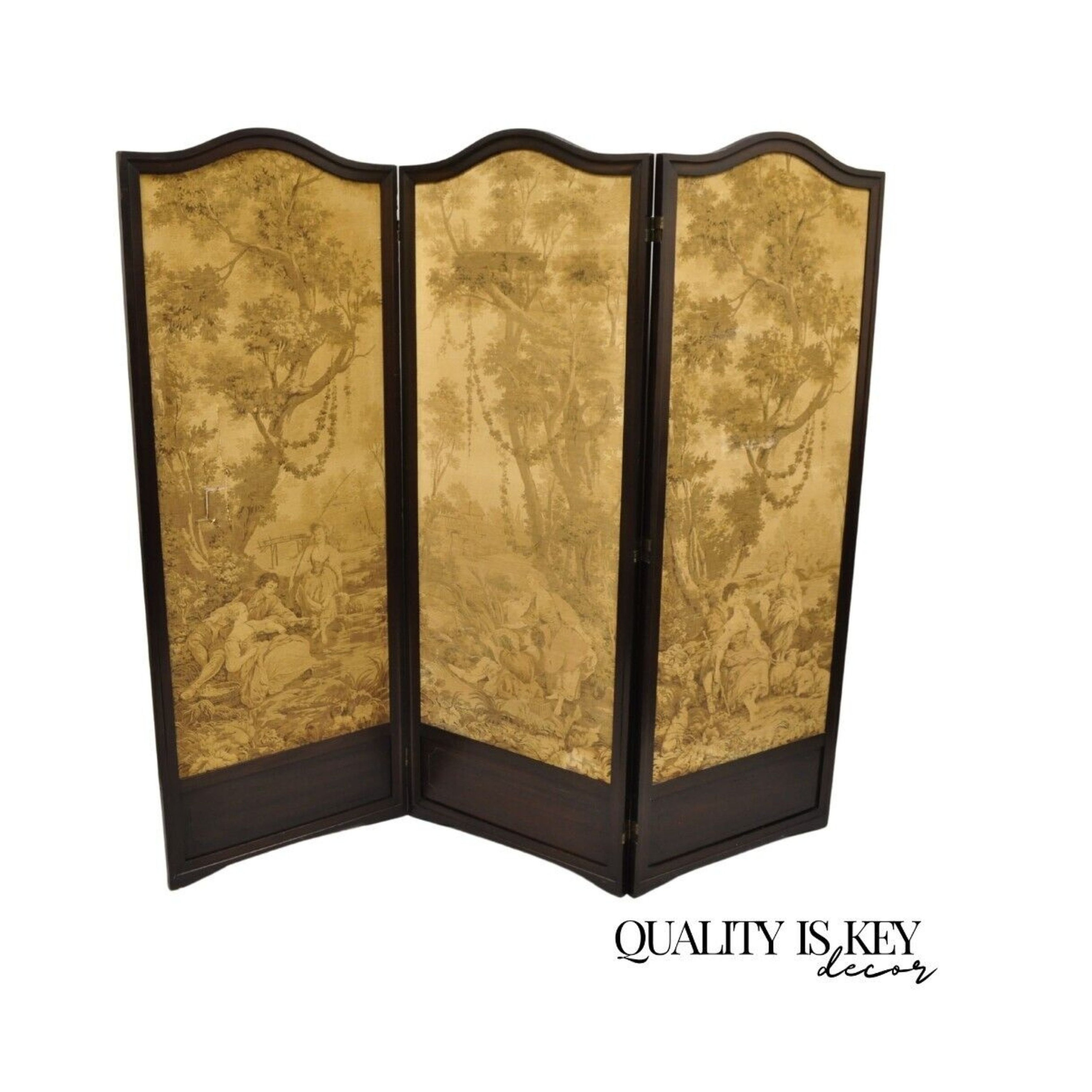 Antique Victorian French Tapestry Mahogany Frame 3 Panel Screen Room Divider  - Etsy