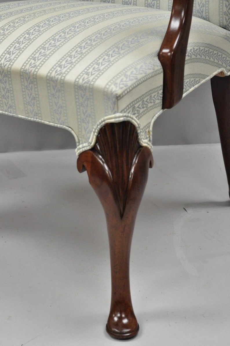 Pair Hickory Chair Co Queen Anne Style Armchairs Mahogany Library Dining Chairs