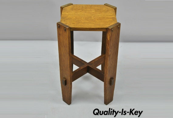 Antique Mission Oak Arts Crafts Side Table Plant Stand Attr Etsy