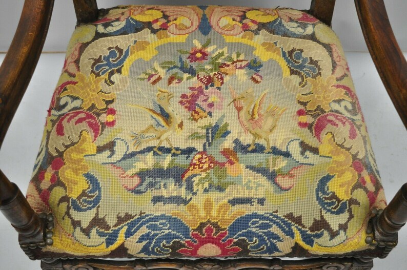 19th C. French Renaissance Needlepoint Upholstery Carved Etsy