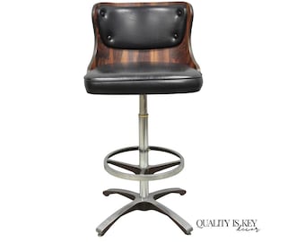 Vintage Daystrom Mid Century Modern Faux Rosewood Laminate Swivel Barstool Chair