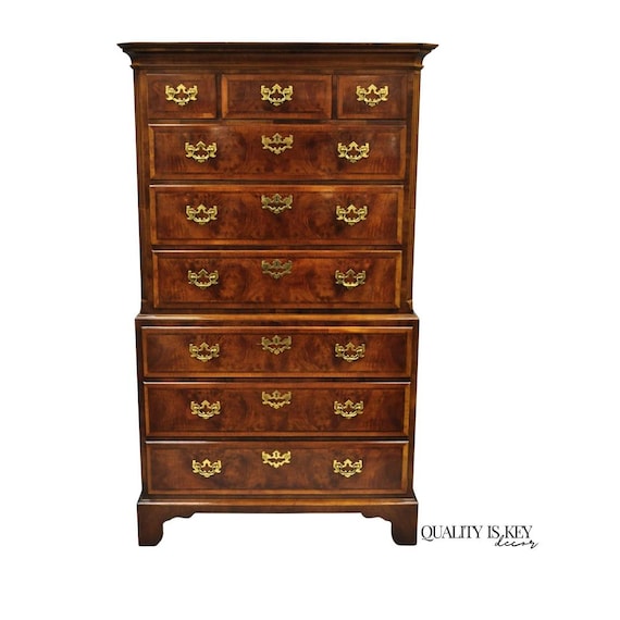 Henredon Aston Court Burl Wood Georgian Mahogany Tall Chest