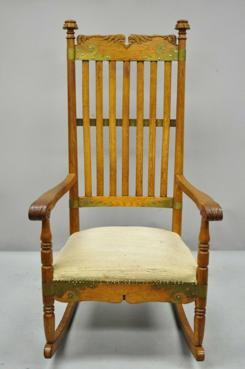 Antique Victorian Oak Wood Arts & Crafts Rocker Rocking ...