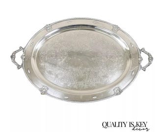 Vintage Wallace Rose Point Victorian Silver Plated Oval Serving Platter Tray