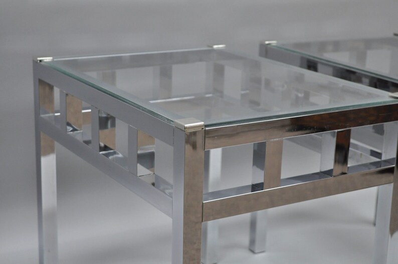 Pair of Chrome & Glass Mid Century Modern Rectangle End Table Etsy
