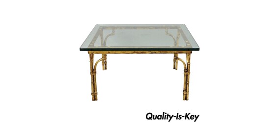 Italian Gold Gilt Iron Glass Faux Bamboo Square Coffee Table Australia Glass Faux Bamboo Square Coffee Table, Square Glass Side Table Australia