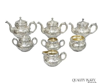 Antique Meriden B Co French Renaissance Silver Plated Figural Tea Set - 7 Pcs