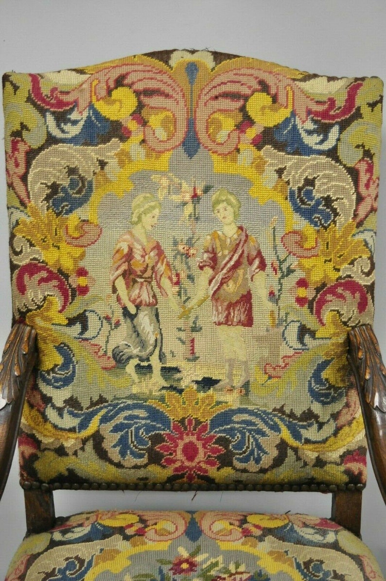19th C. French Renaissance Needlepoint Upholstery Carved Etsy