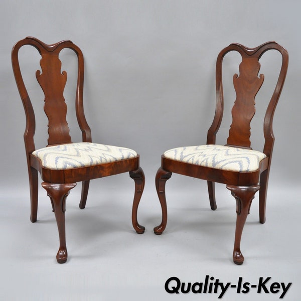 Pair of Vintage Queen Anne Style Crotch Mahogany Dining Room Side Chairs