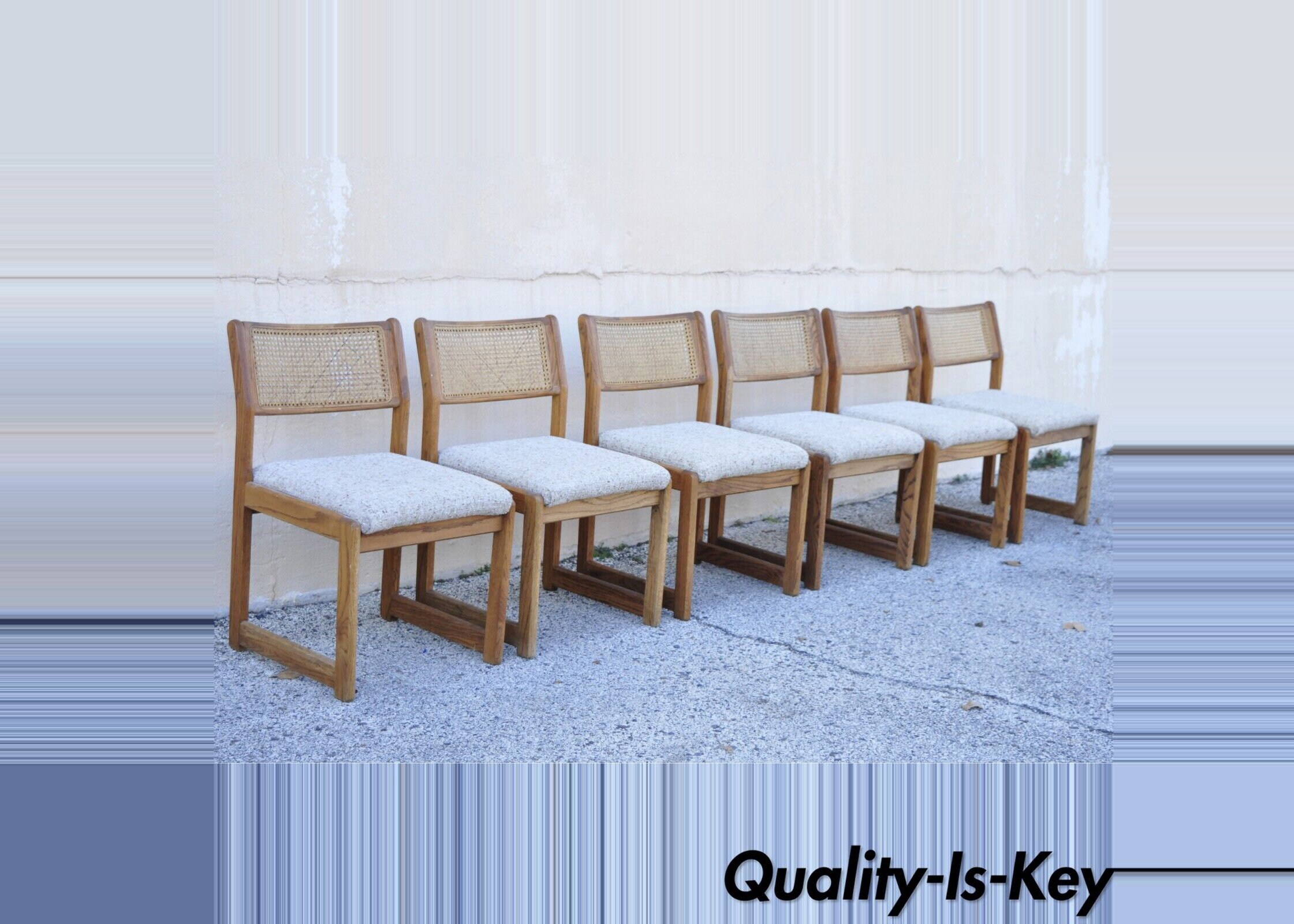 Whitaker Furniture Oak Wood Cane Back Modern Dining Side Chairs