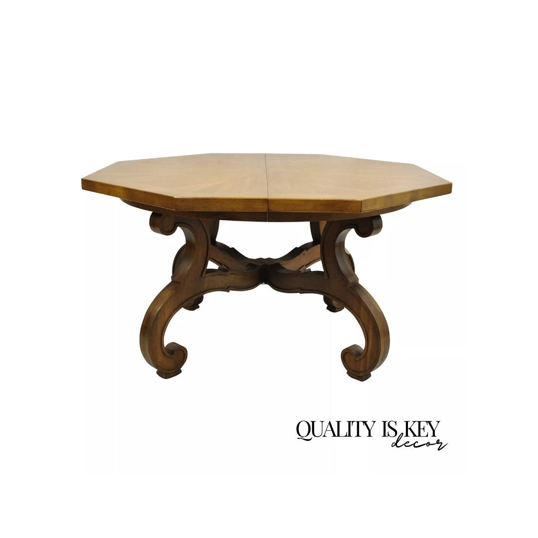 Vintage Drexel Esperanto Mid Century Walnut Octagonal Spanish