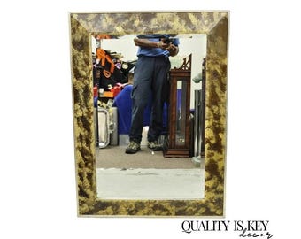 Decorative Arts Inc. Faux Tortoise Shell Painted Brown & Gold Modern Wall Mirror