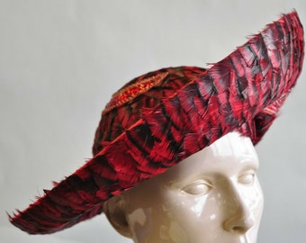 Vintage Jack Mcconnell Red Feather Rhinestone Wide Brim Wool  display picture 1