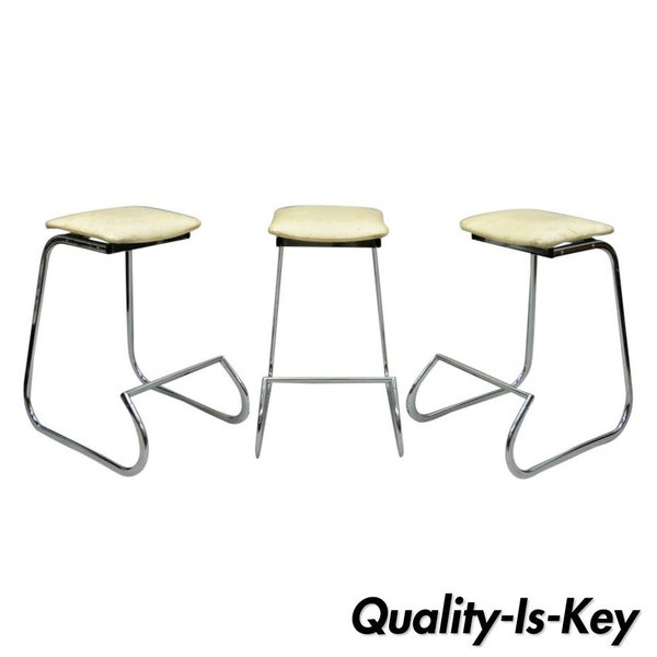 Three Chrome Frame Modern Prometheus Bar Stools by John Behringer for Stendig