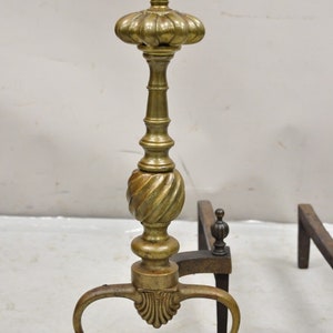 Antique French Empire Style Bronze Brass Spiral Column Andirons a Pair image 4