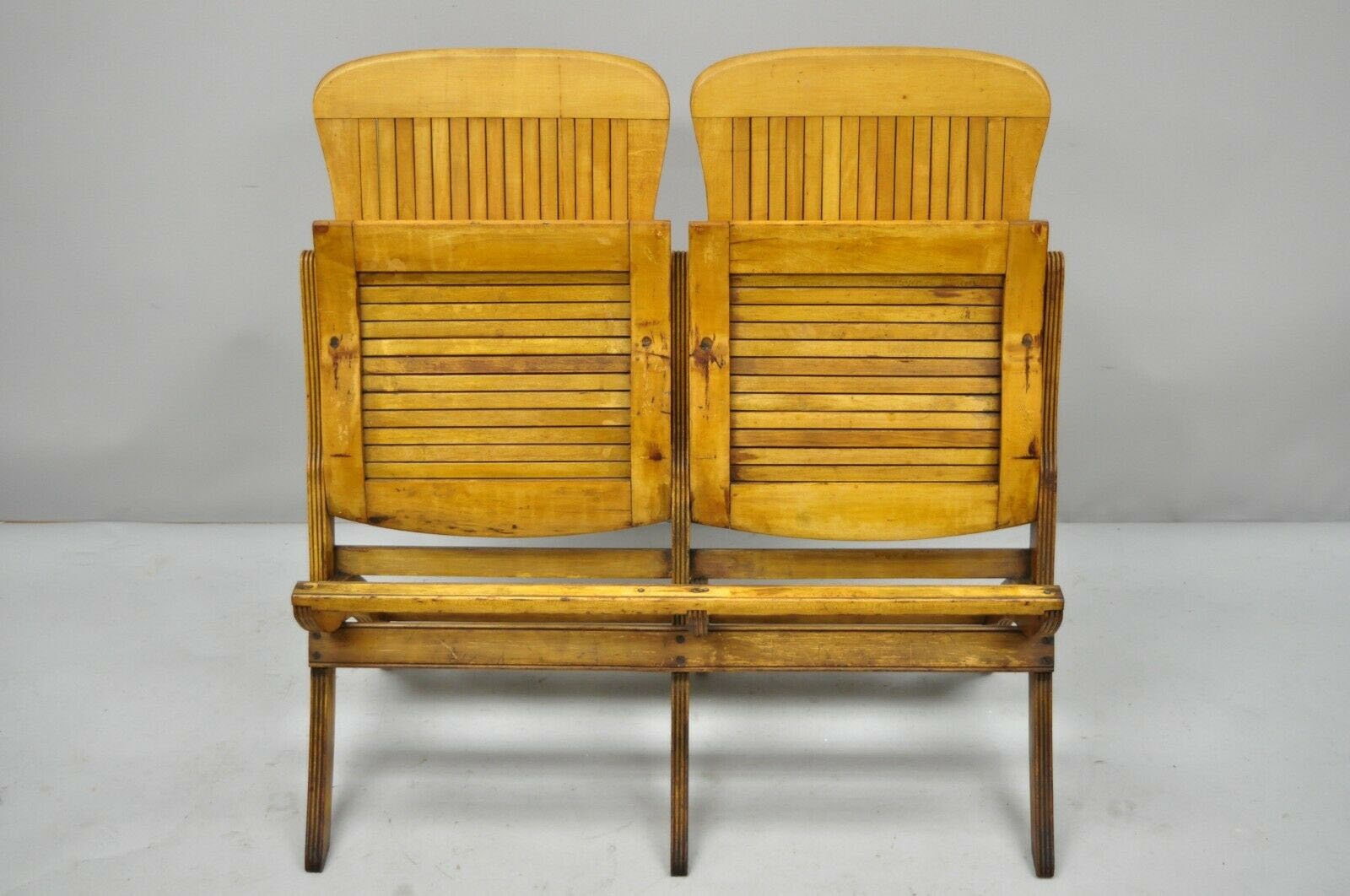 Antique Vintage Wood Slat Double Folding Seat Theater School Old Pew Chair  Bench - Etsy