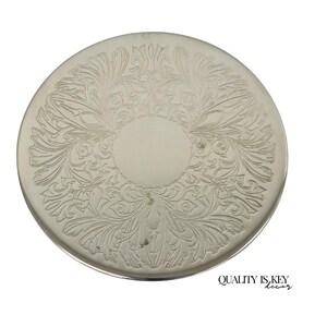 Vintage Mid Century Silver Plated 8" Round Leafy Scroll Design Pot Trivet