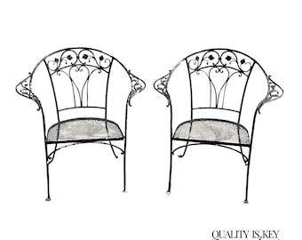 Salterini Style Wrought Iron Garden Patio Arm Chairs by Florentine Craft Studio