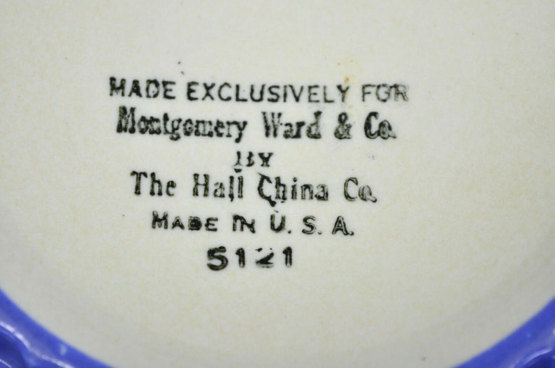 3 Pc Art Deco The Hall China Co Montgomery Ward Blue Porcelain Refrigerator Dish