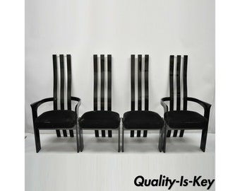 Set of 4 Vintage Black and Clear Lucite High Back Sculptural Dining Chairs