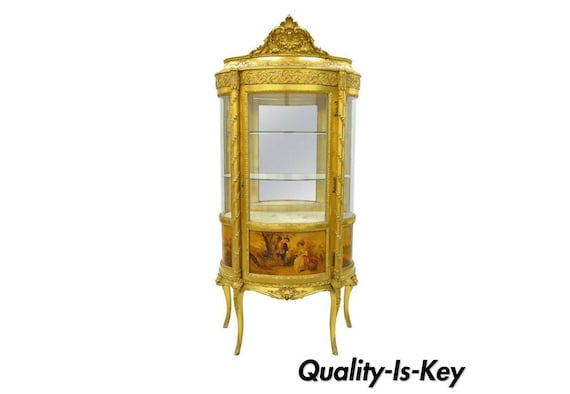 French Louis Xv Gold Gilt Wood Vernis Martin Curved Glass Etsy