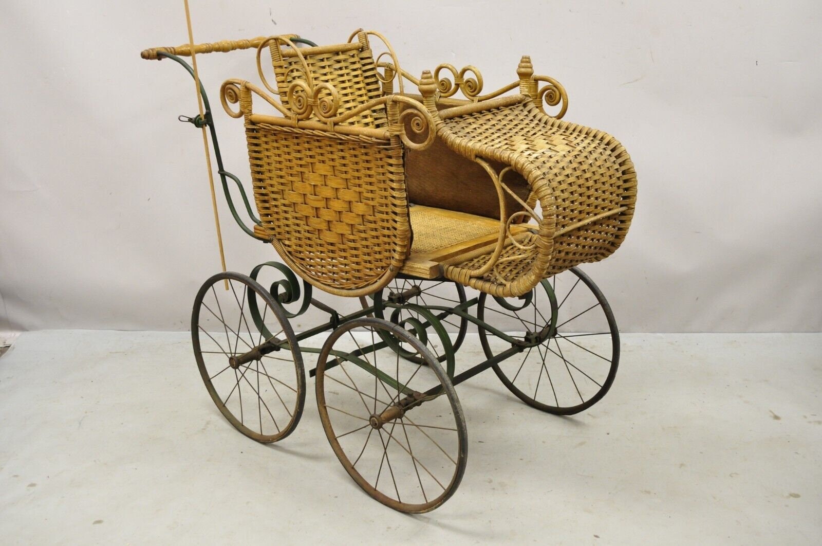 Antique baby carriage wicker discount