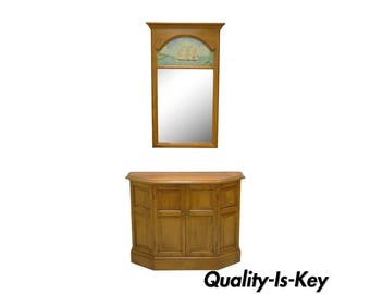 Conant Ball Maple Wood Hall Console Table Cabinet and Wall Mirror Clipper Ship