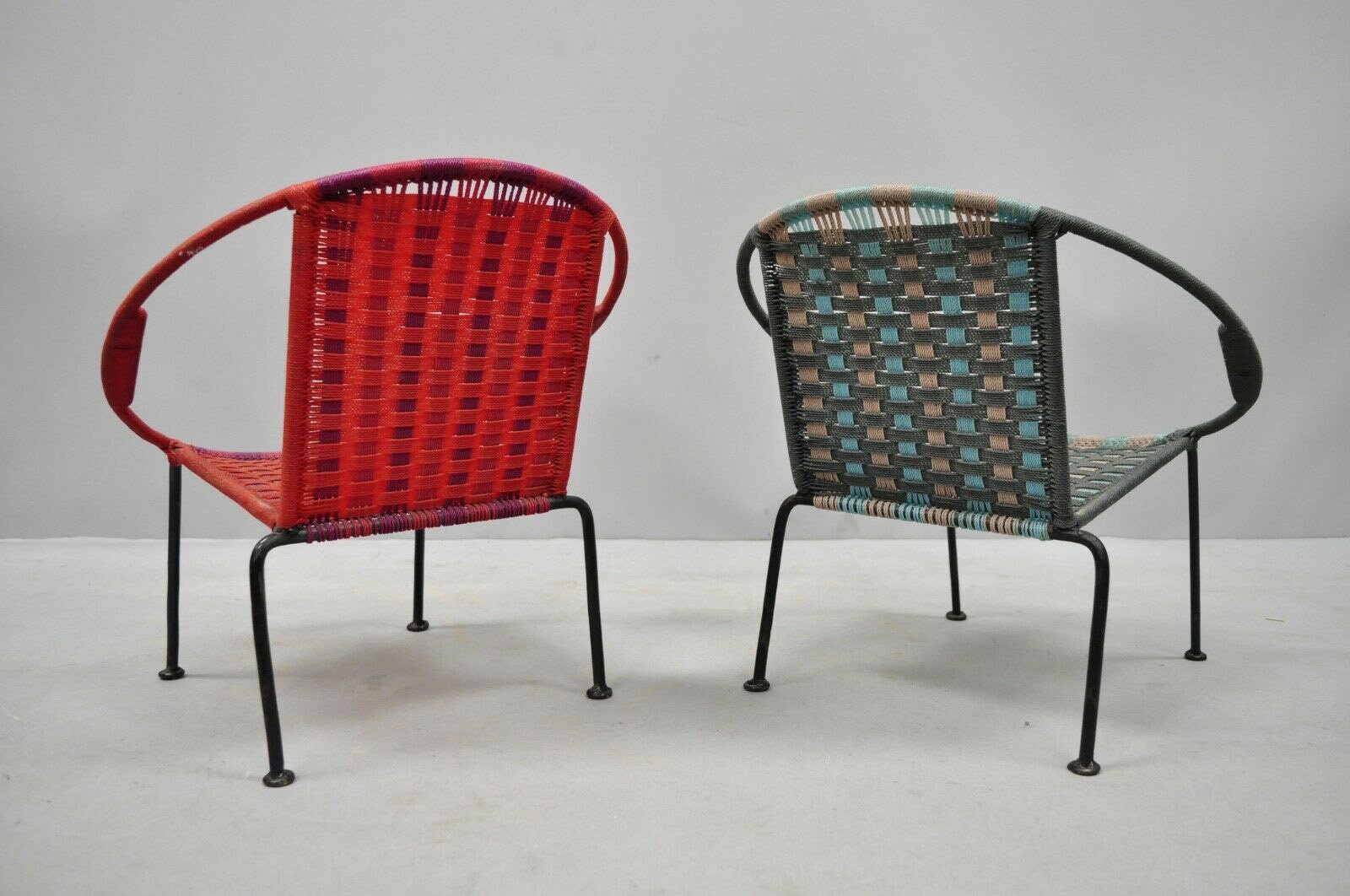 Pair of Childs MCM Hoop Saucer Woven Chairs in Red & Blue Etsy