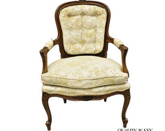 Vintage Heritage French Country Louis XV Style Cane Back Fauteuil Arm Chair