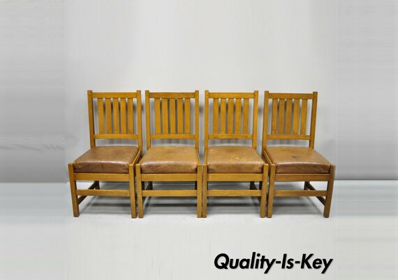 4 Antique Mission Oak Arts Crafts Stickley Style Dining Etsy