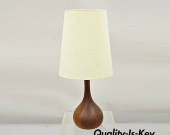 Mid Century Danish Modern Staved Teak Wood Bulbous Sculpted Table Lamp