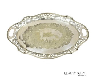 Antique D&H England Victorian Silver Plated Scalloped Serving Platter Bar Tray
