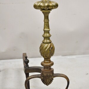 Antique French Empire Style Bronze Brass Spiral Column Andirons a Pair image 10
