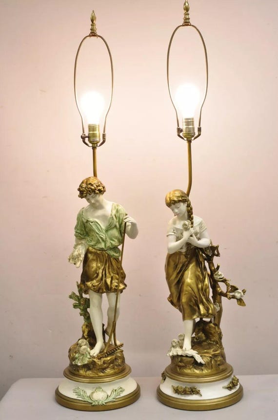 Vintage French Renaissance Moreau Metal Boy and Girl Figural Table