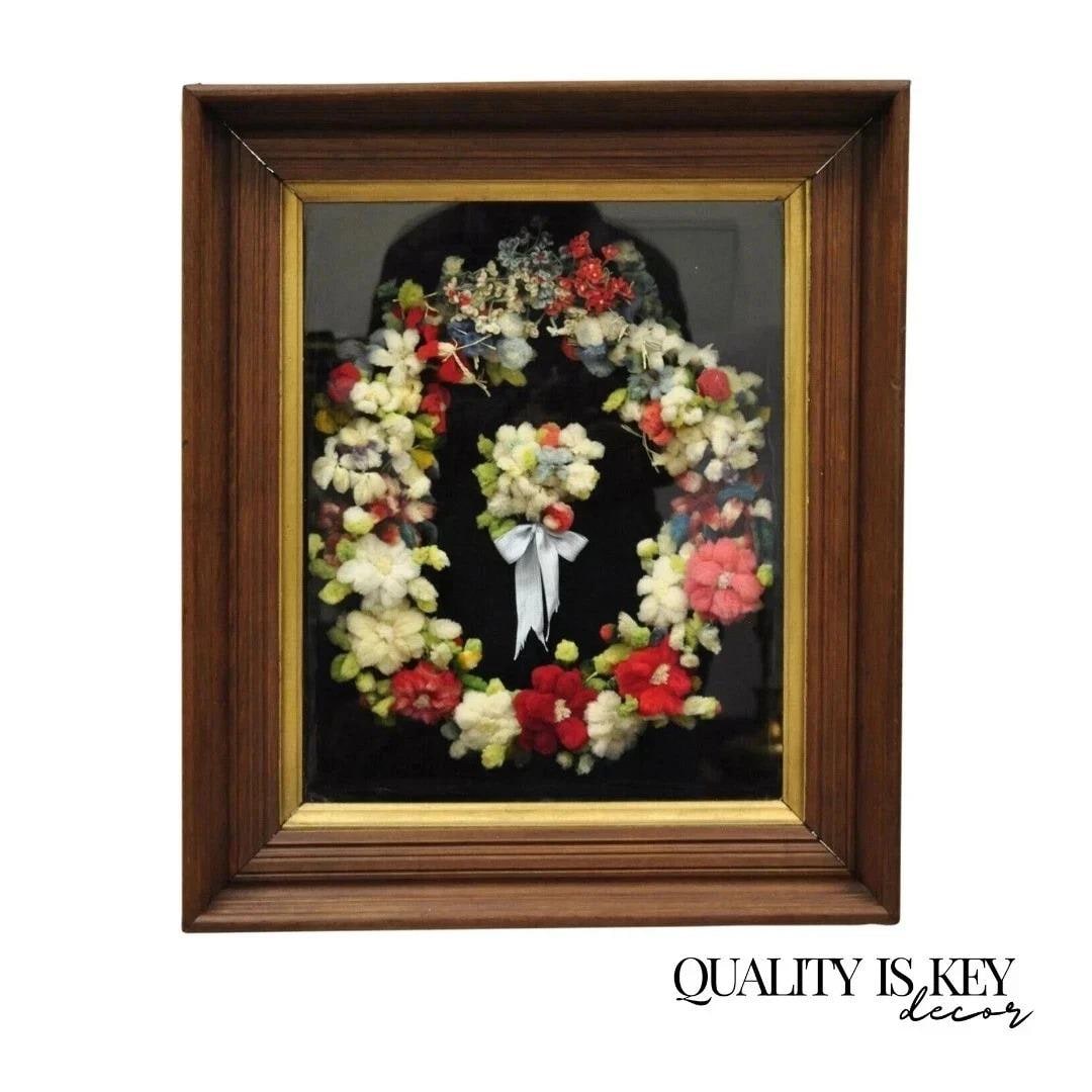 Victorian Mahogany Deep Shadow Box Frame Felt Cotton Mourning Wreath ...