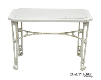 Antique Gothic Renaissance Wrought Iron Stretcher Base Potting Side Table (B)