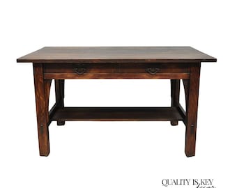 Antique Gustav Stickley Arts & Crafts Mission Oak Two Drawer Library Table Desk