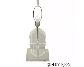 Vintage Mid Century Modern Heavy Stacked Lucite Skyscraper Table Lamp