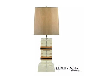 Vintage Mid Century Modern Stacked Lucite Acrylic Skyscraper Table Lamp