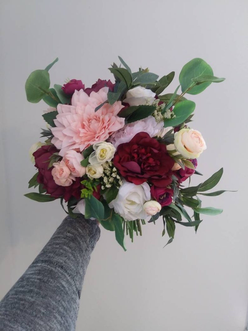 Artificial Wedding Bouquet Wedding Flowers Bridal Bouquets Burgundy,Blush Woodland Cascade Bouquet Wedding Bouquet Silk Flower Bouqet