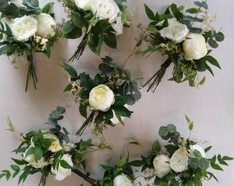 Boho Wedding Flowers, Greenery, Neutral, Ivory, Cream,  Woodland Bridesmaids Bouquets, Flowers, Ivory, Rustic, Bridesmaid bouquet