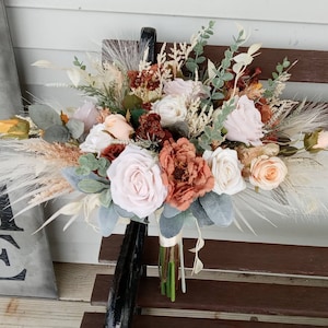 Boho Wedding Flowers, Greenery, Neutral,Rust, Copper,Mustard, Pampas, Natural, Bridesmaids Bouquets, Flowers, Ivory, Rustic, Bridal bouquet