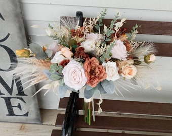 Boho Wedding Flowers, Greenery, Neutral,Rust, Copper,Mustard, Pampas, Natural, Bridesmaids Bouquets, Flowers, Ivory, Rustic, Bridal bouquet