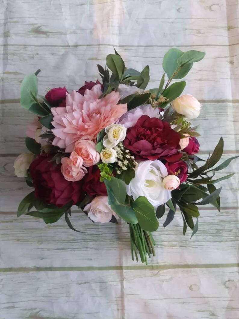 Artificial Wedding Bouquet Wedding Flowers Bridal Bouquets Burgundy,Blush Woodland Cascade Bouquet Wedding Bouquet Silk Flower Bouqet